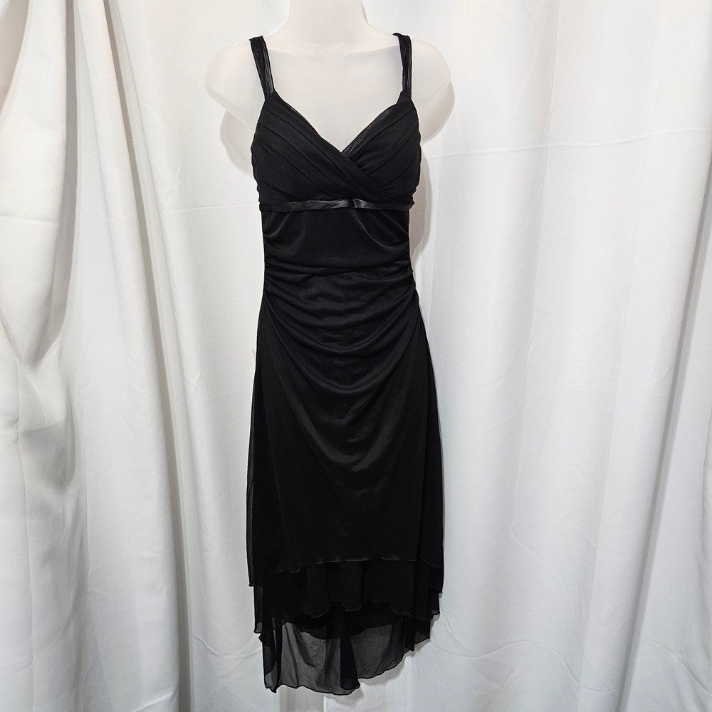 Y2k Ruby Rox Black Mesh Tiered High Low Dress Surplice Ruched Womens M